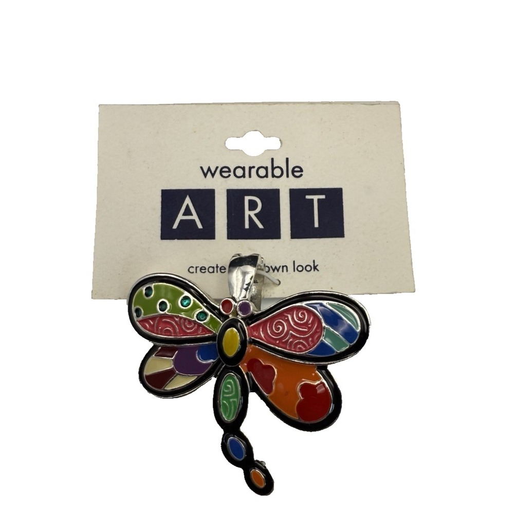Wearable Art Colorful DragonFly Pendant New Multicolor Silver Tone